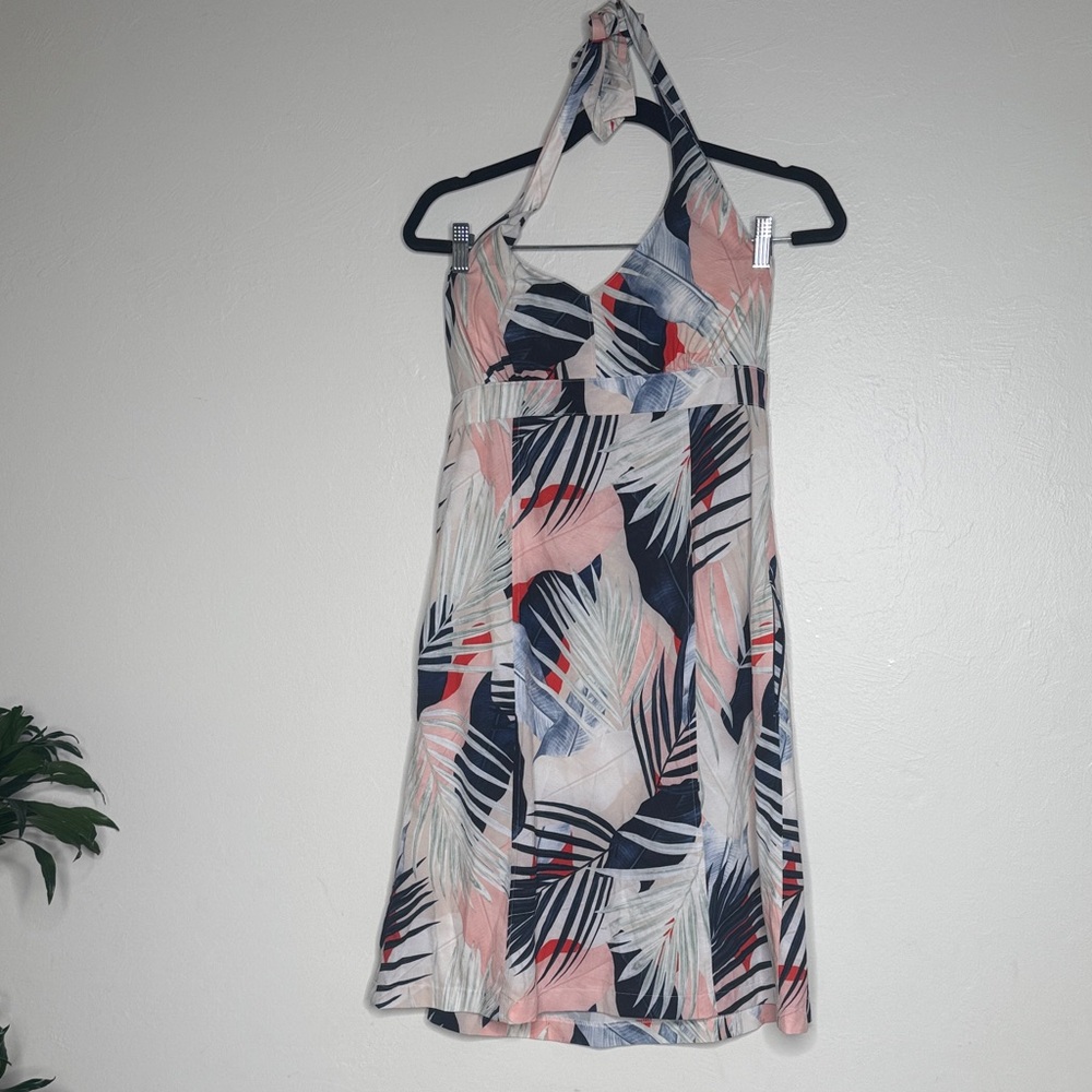 Athleta Palm Leaf Halter Dress in Navy, Pink, White